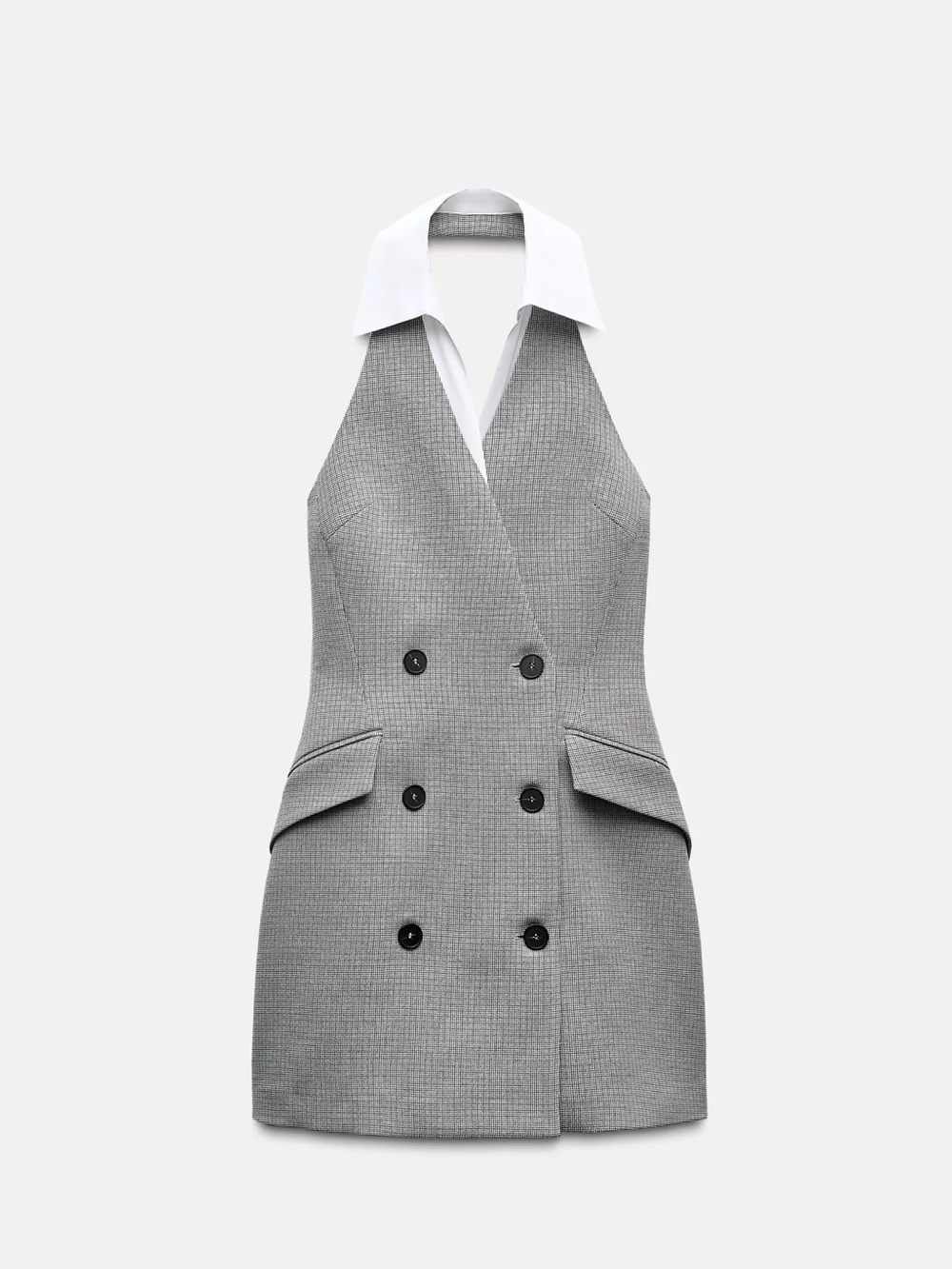 Zara grey Double-Breasted Mini Dress with Black Coat Draped